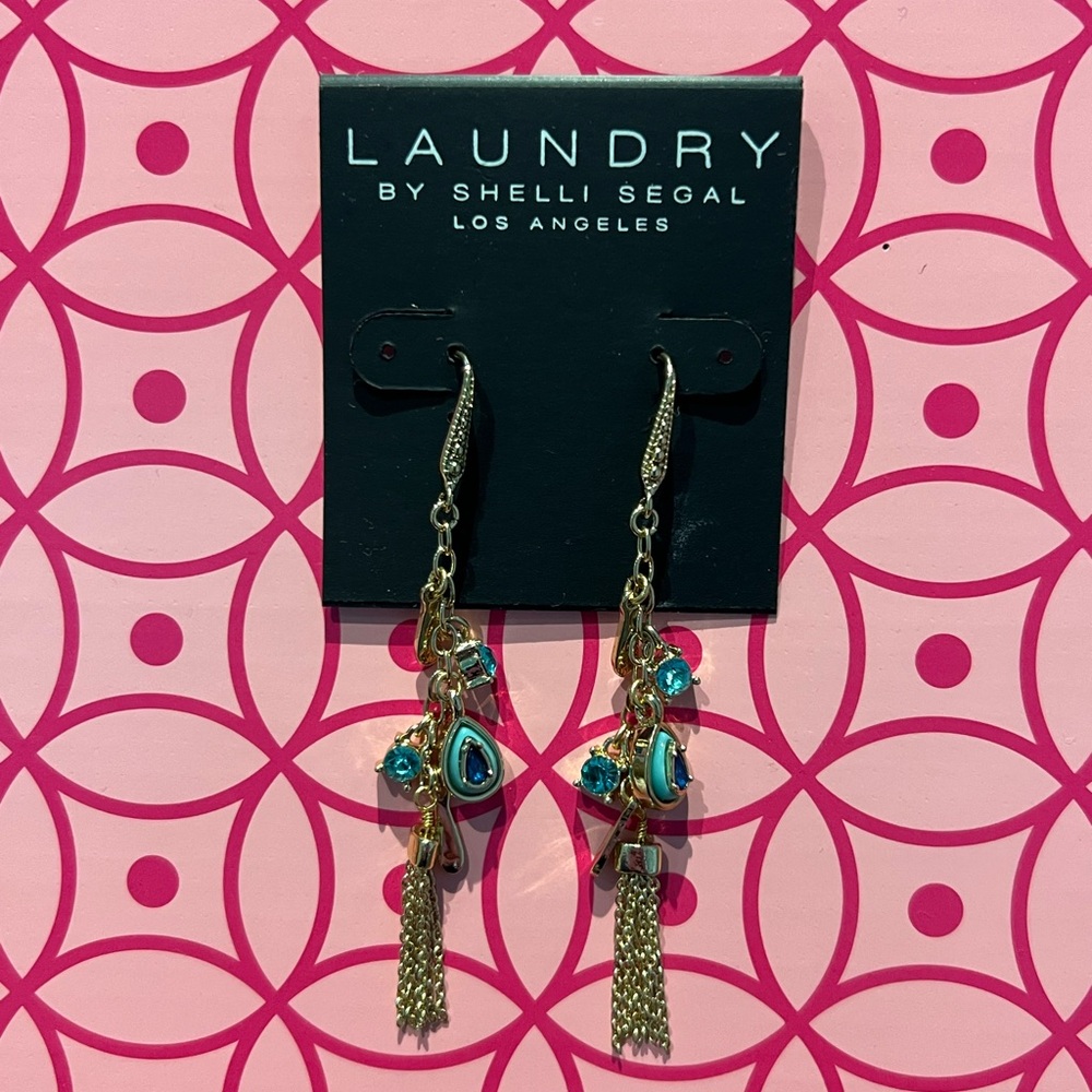 Laundry by Shelli Segal Blue Charm Tassel Earrings